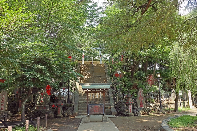 駒込富士神社（東京都文京区）。江戸時代の町火消しの間で、深く信仰された。1573（天正元）年の創建で、江戸初期に富士塚が築かれ、富士講の中心として現存している。1628（寛永5）年に現地へ移る前の鎮座地が加賀藩上屋敷になったため、加賀鳶とのゆかりもある。