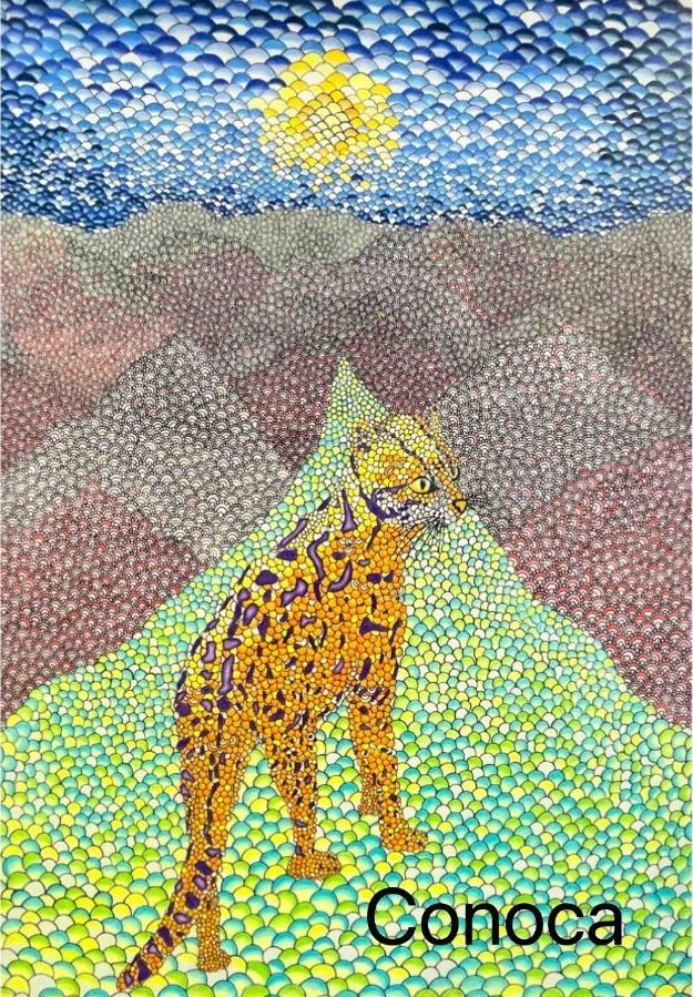 つぶつぶアート『ベンガル山猫』A3/色鉛筆•ペン※ConocaちゃんのInstagramより引用
