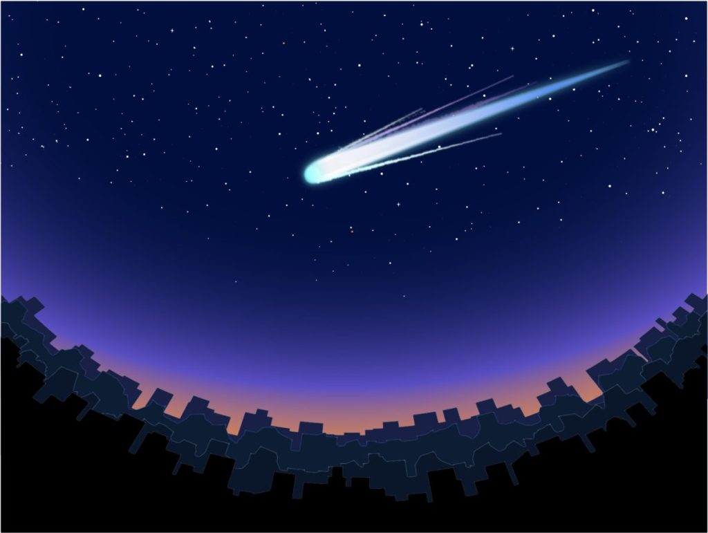光る尾をなびかせながら夜空を飛ぶ様子が、「竹ぼうき」に似ていることから「ほうき星」とも言われる彗星