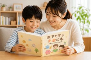 お金の本を読む親子